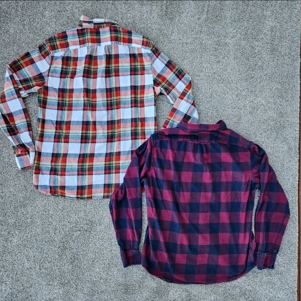 J.Crew Mercantile Classic Fit Long-Sleeve Flannel Red Plaid Shirt LOT Mens Large